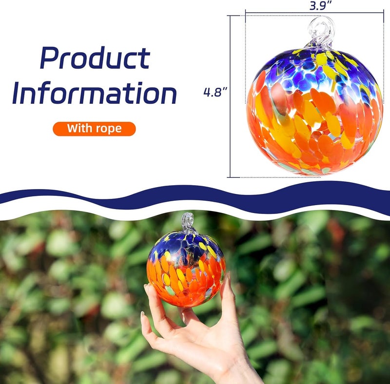 VOREEN 4" Hanging Glass Garden Gazing Ball Hand Blown Glass Witch Ball Christmas Ornament Friendship Balls for Outdoor Garden Patio Window Home Décor, Gift for Mom Wife Friend, Red and Blue - Image 4